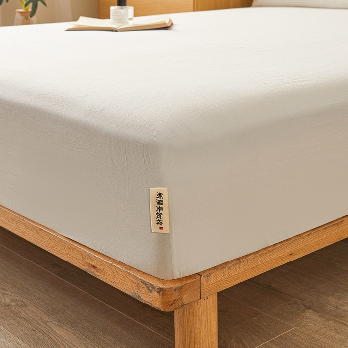 91家纺网 家纺一手货源 找家纺 喜居 2024新款A类色织纯棉水洗棉100%新疆棉全棉床笠 月光白