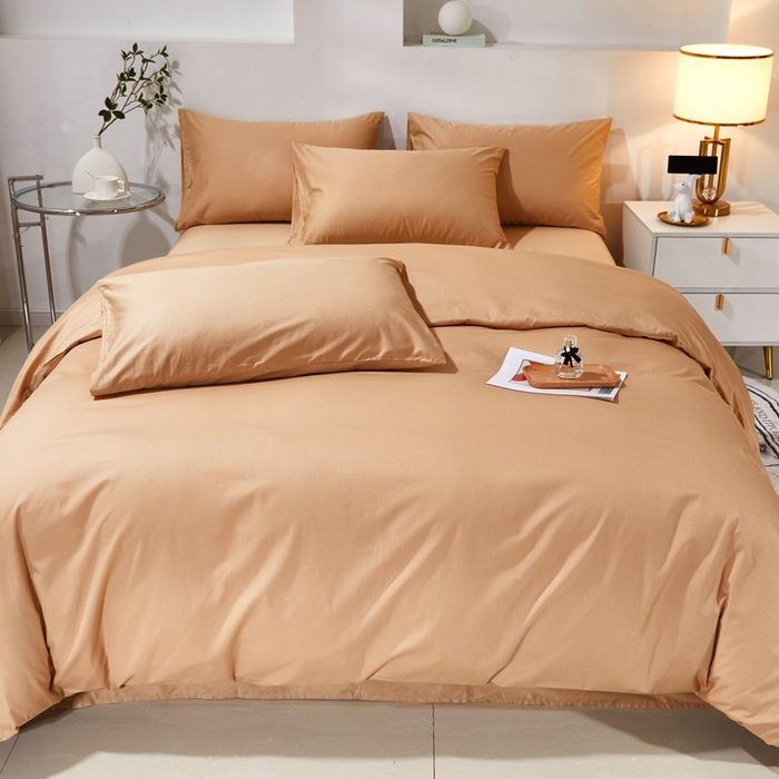 91家纺网 家纺一手货源 找家纺 晶缦家纺 2023新款喷气全棉13376纯棉斜纹纯色多规格四件套 沐色-卡其