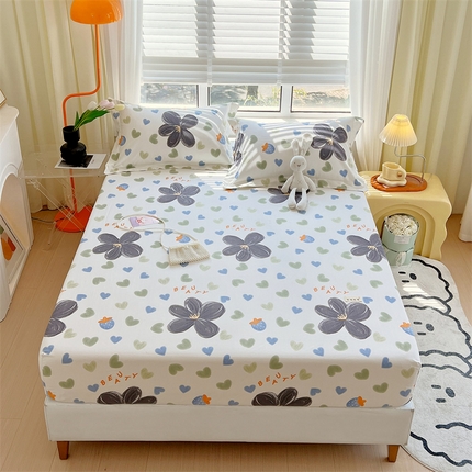 91家纺网 家纺一手货源 找家纺 凯磊家纺 新款原棉老粗布单品系列床笠 漫天花语-灰