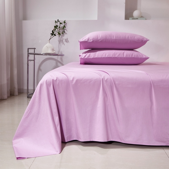 91家纺网 家纺一手货源 找家纺 晶缦家纺 2023新款喷气全棉13376纯棉斜纹纯色多规格床单 沐色-浅紫