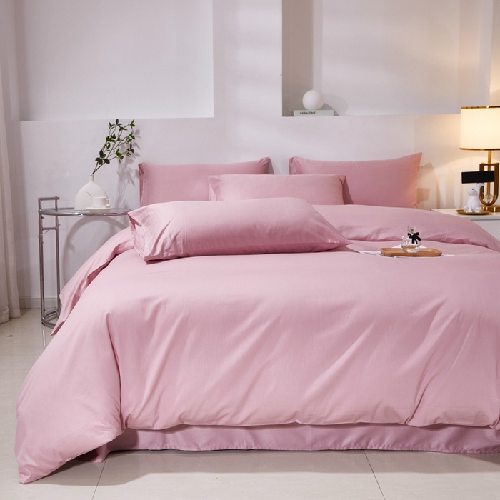 91家纺网 家纺一手货源 找家纺 晶缦家纺 2023新款喷气全棉13376纯棉斜纹纯色多规格四件套 沐色-脏脏粉