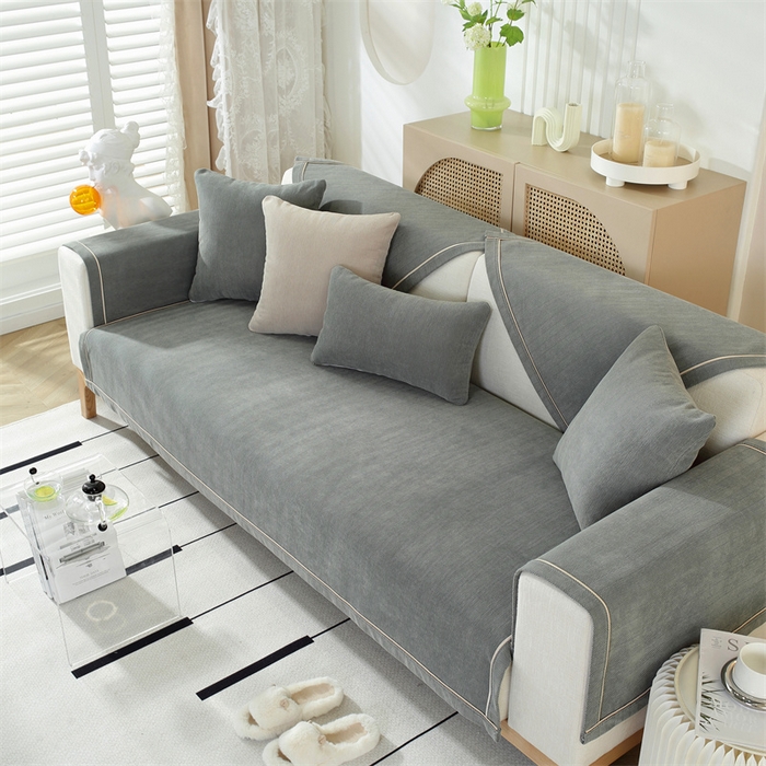 91家纺网 家纺一手货源 找家纺 共鸣沙发垫 2023新款雪尼尔人字纹沙发垫 人字纹黑色