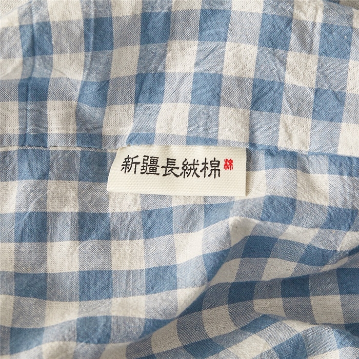 91家纺网 家纺一手货源 找家纺 喜居 2024新款A类色织纯棉水洗棉100%新疆棉全棉床笠 蓝小格