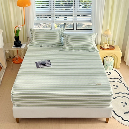 91家纺网 家纺一手货源 找家纺 凯磊家纺 新款原棉老粗布单品系列床笠 条纹咖