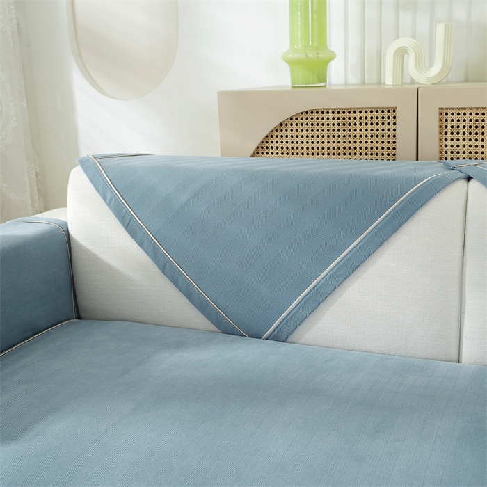 91家纺网 家纺一手货源 找家纺 共鸣沙发垫 2023新款雪尼尔人字纹沙发垫 人字纹蓝色