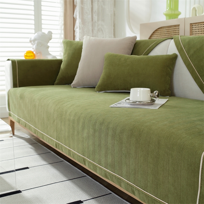 91家纺网 家纺一手货源 找家纺 共鸣沙发垫 2023新款雪尼尔人字纹沙发垫 人字纹绿色