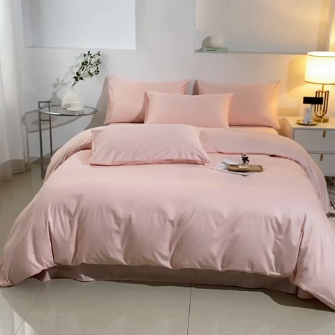 91家纺网 家纺一手货源 找家纺 晶缦家纺 2023新款喷气全棉13376纯棉斜纹纯色多规格四件套 沐色-粉玉