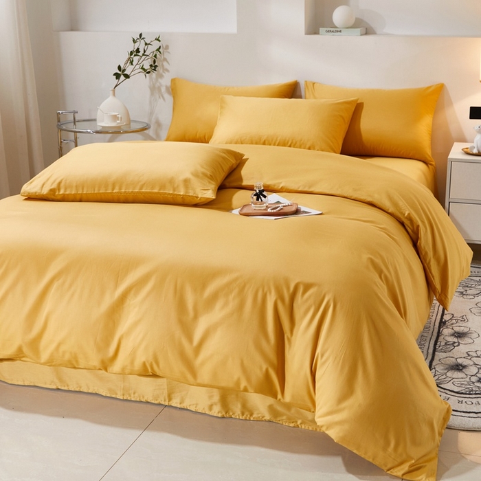 91家纺网 家纺一手货源 找家纺 晶缦家纺 2023新款喷气全棉13376纯棉斜纹纯色多规格四件套 沐色-杏黄