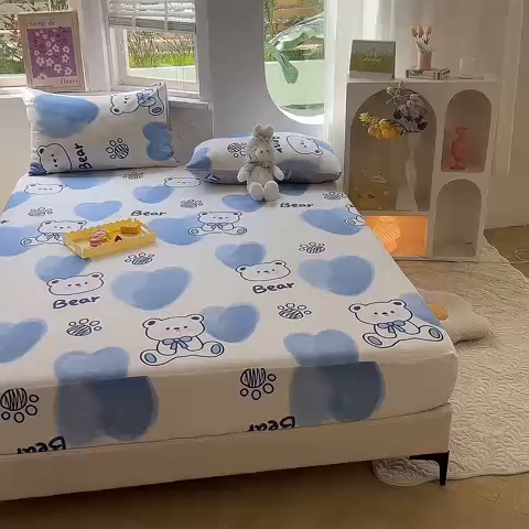 91家纺网 家纺一手货源 找家纺 多品 2023年13070单品床笠【可搭配枕套一起卖】 爱心熊