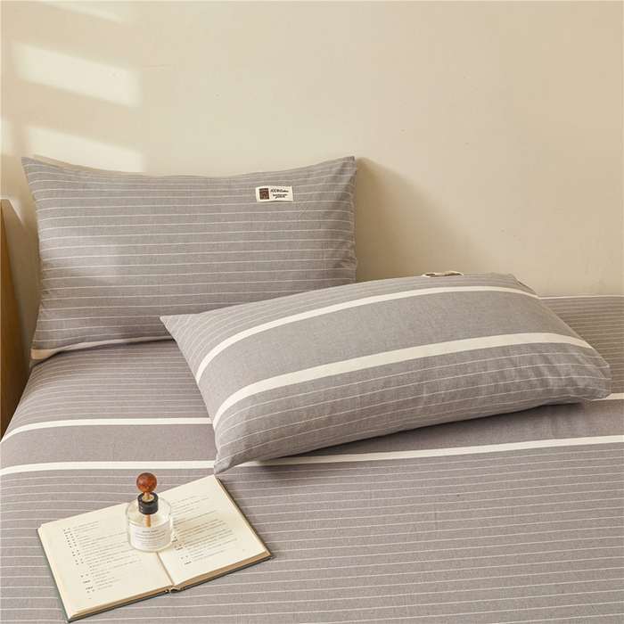 91家纺网 家纺一手货源 找家纺 喜居 2024新款A类色织纯棉水洗棉100%新疆棉全棉床笠 光阴灰