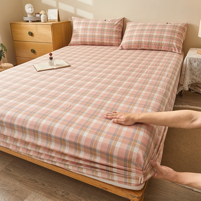 91家纺网 家纺一手货源 找家纺 喜居 2024新款A类色织纯棉水洗棉100%新疆棉全棉床笠 初恋格