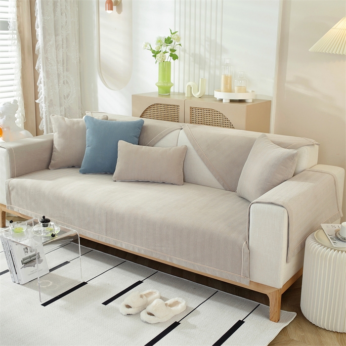 91家纺网 家纺一手货源 找家纺 共鸣沙发垫 2023新款雪尼尔人字纹沙发垫 人字纹米色