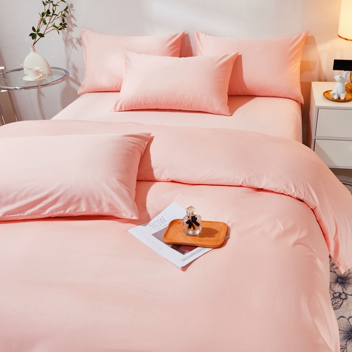 91家纺网 家纺一手货源 找家纺 晶缦家纺 2023新款喷气全棉13376纯棉斜纹纯色多规格四件套 沐色-粉玉