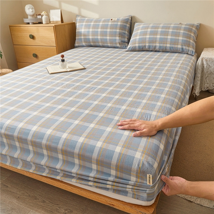 91家纺网 家纺一手货源 找家纺 喜居 2024新款A类色织纯棉水洗棉100%新疆棉全棉床笠 简兮灰