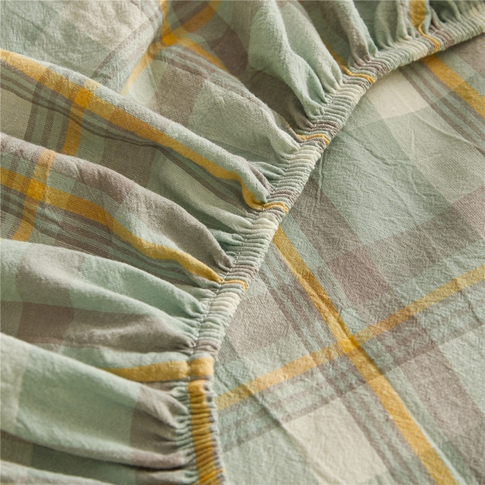 91家纺网 家纺一手货源 找家纺 喜居 2024新款A类色织纯棉水洗棉100%新疆棉全棉床笠 简兮绿