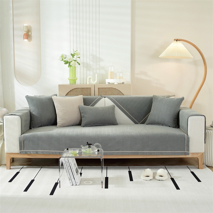 91家纺网 家纺一手货源 找家纺 共鸣沙发垫 2023新款雪尼尔人字纹沙发垫 人字纹黑色