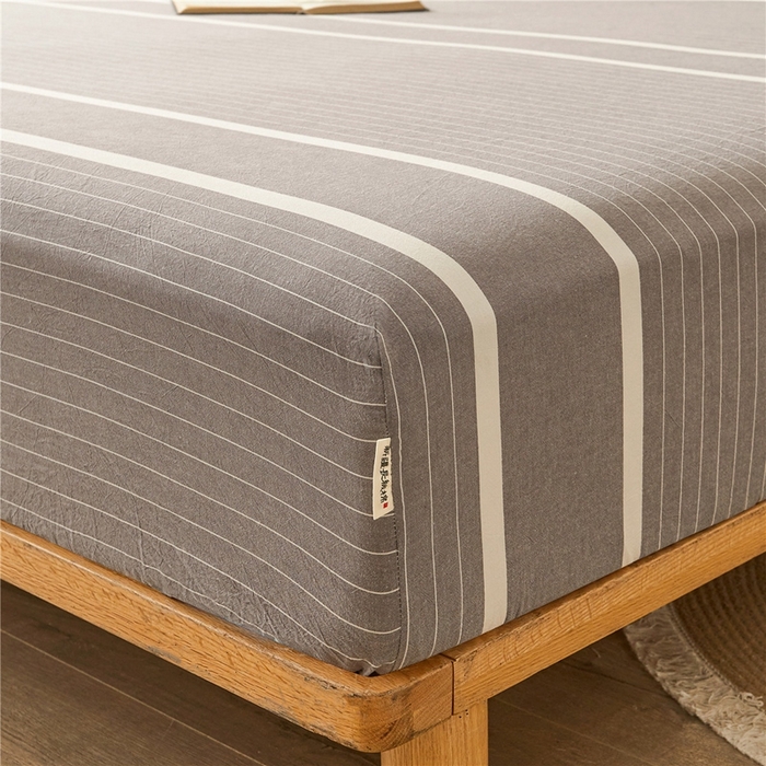 91家纺网 家纺一手货源 找家纺 喜居 2024新款A类色织纯棉水洗棉100%新疆棉全棉床笠 光阴灰