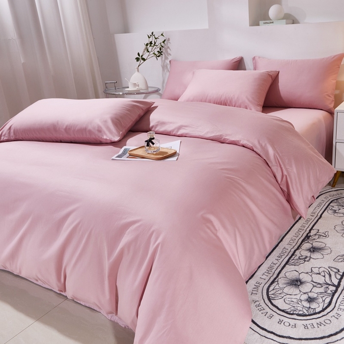 91家纺网 家纺一手货源 找家纺 晶缦家纺 2023新款喷气全棉13376纯棉斜纹纯色多规格四件套 沐色-脏脏粉