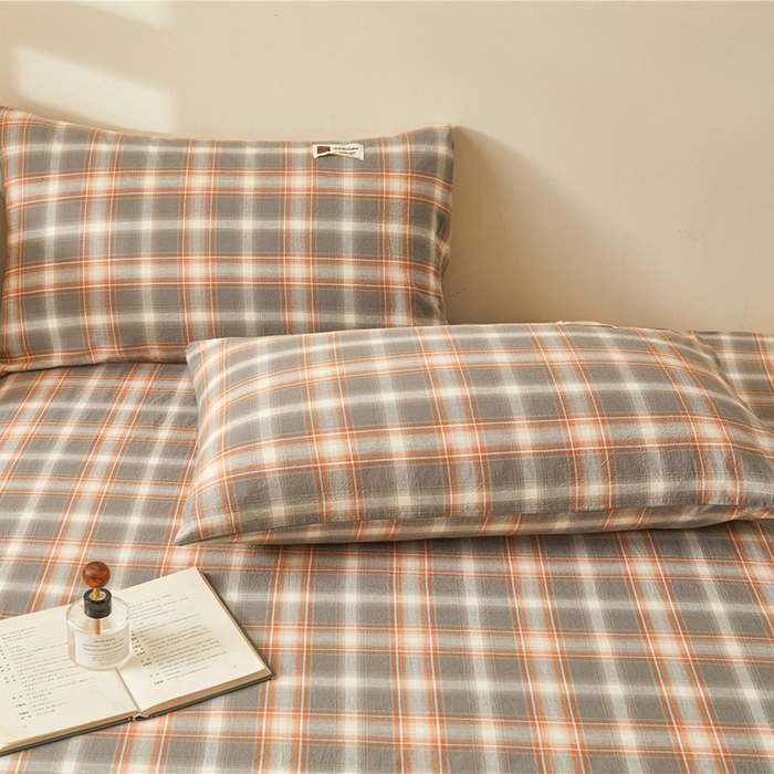 91家纺网 家纺一手货源 找家纺 喜居 2024新款A类色织纯棉水洗棉100%新疆棉全棉床笠 洛卡灰