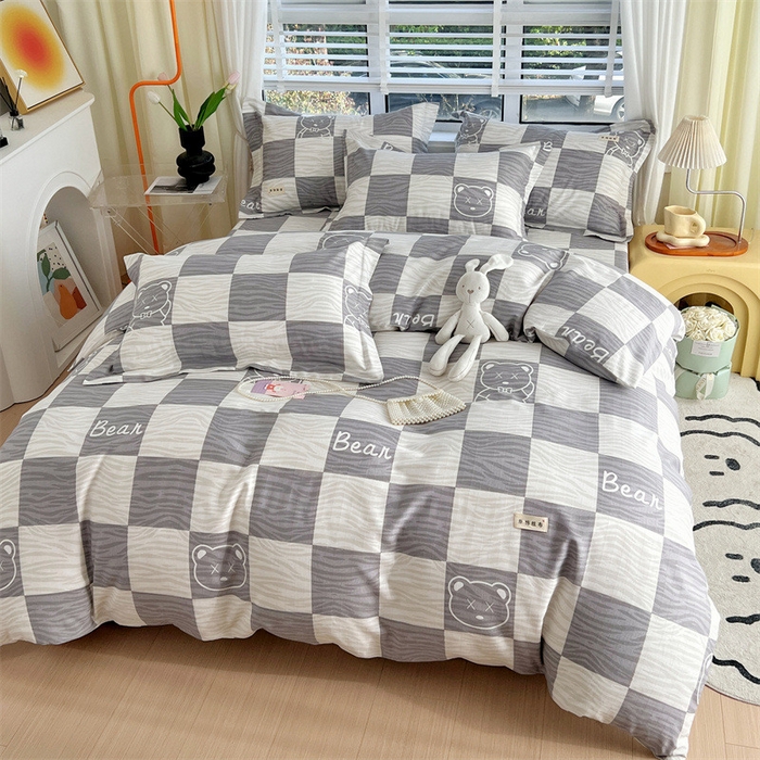 91家纺网 家纺一手货源 找家纺 凯磊家纺 新款原棉老粗布四件套 快乐熊