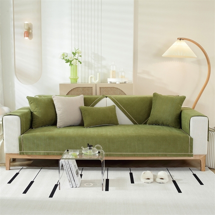共鸣沙发垫 2023新款雪尼尔人字纹沙发垫 人字纹绿色