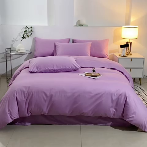 91家纺网 家纺一手货源 找家纺 晶缦家纺 2023新款喷气全棉13376纯棉斜纹纯色多规格四件套 沐色-浅紫