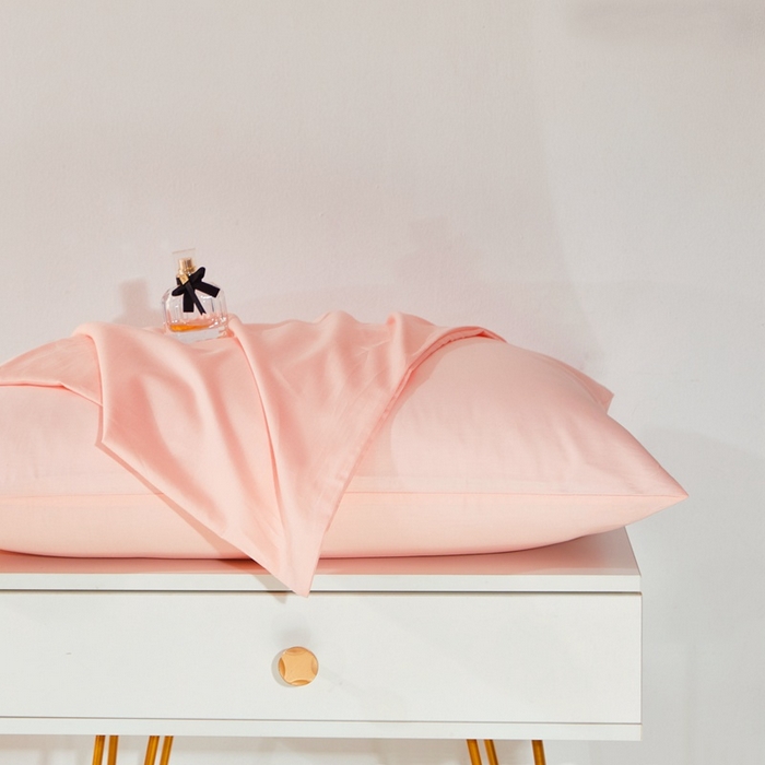 91家纺网 家纺一手货源 找家纺 晶缦家纺 2023新款喷气全棉13376纯棉斜纹纯色单品枕套 沐色-粉玉