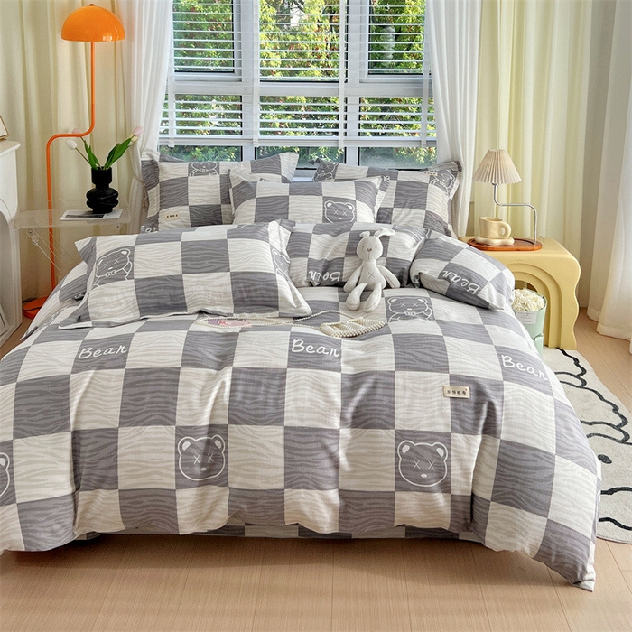 91家纺网 家纺一手货源 找家纺 凯磊家纺 新款原棉老粗布四件套 快乐熊