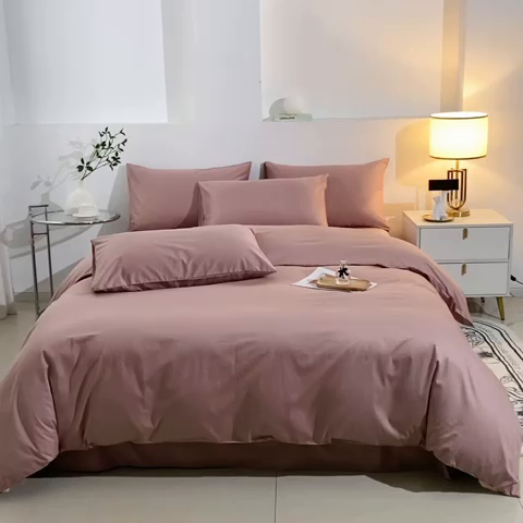 91家纺网 家纺一手货源 找家纺 晶缦家纺 2023新款喷气全棉13376纯棉斜纹纯色多规格四件套 沐色-奶咖