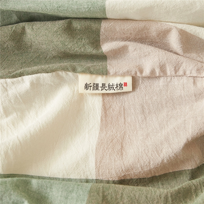 91家纺网 家纺一手货源 找家纺 喜居 2024新款A类色织纯棉水洗棉100%新疆棉全棉床笠 绿大格