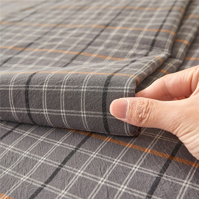 91家纺网 家纺一手货源 找家纺 喜居 2024新款A类色织纯棉水洗棉100%新疆棉全棉床笠 方格灰