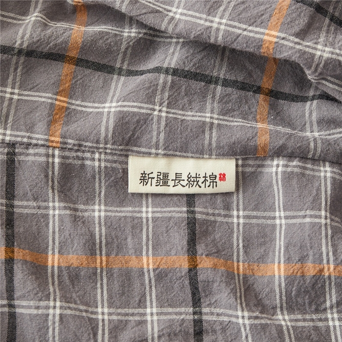 91家纺网 家纺一手货源 找家纺 喜居 2024新款A类色织纯棉水洗棉100%新疆棉全棉床笠 方格灰