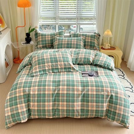 91家纺网 家纺一手货源 找家纺 凯磊家纺 新款原棉老粗布四件套 言格-绿