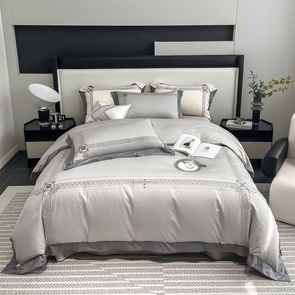 家居1号2024新款轻奢长绒棉刺绣四件套 图兰-高级灰