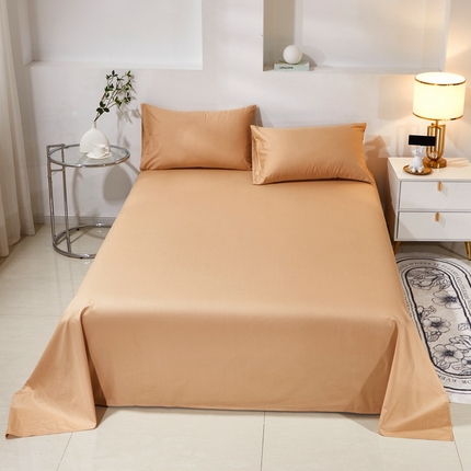 晶缦家纺 2023新款喷气全棉13376纯棉斜纹纯色多规格床单 沐色-卡其