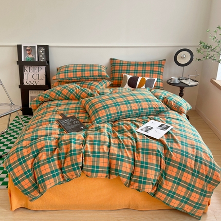 91家纺网 家纺一手货源 找家纺 （总）价格下调三沁直播爆AAB版款纯棉全棉色织水洗棉简约格子式四件套（床单直角）