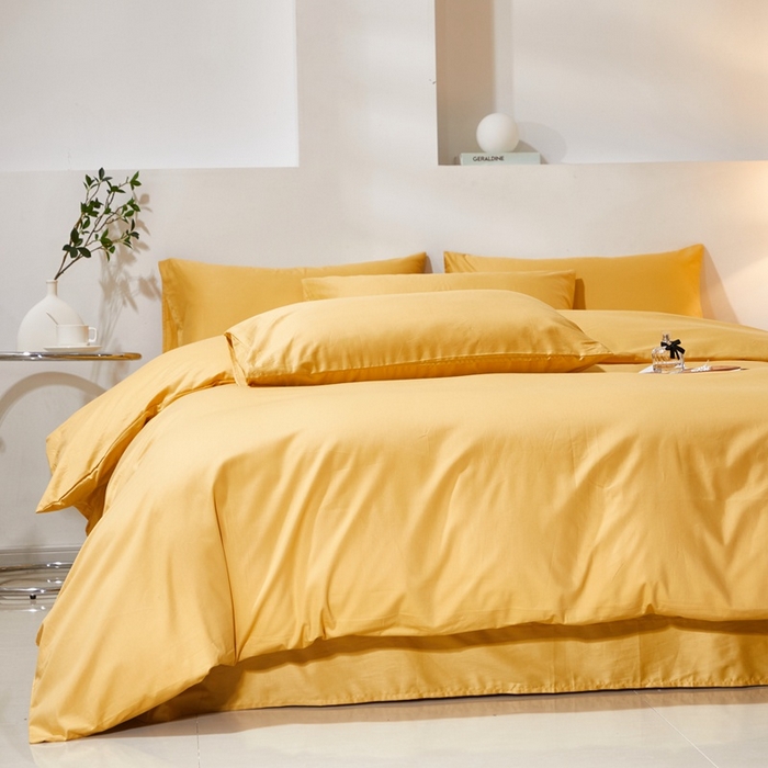 91家纺网 家纺一手货源 找家纺 晶缦家纺 2023新款喷气全棉13376纯棉斜纹纯色多规格四件套 沐色-杏黄