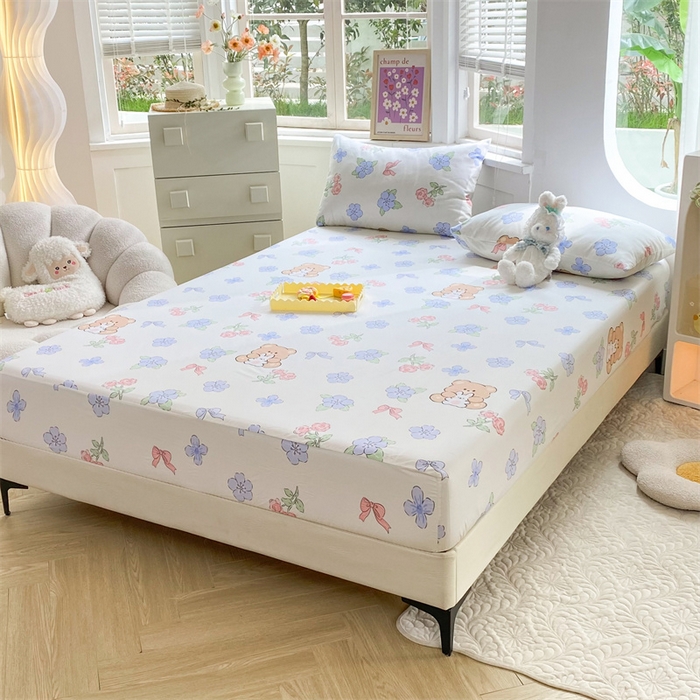 91家纺网 家纺一手货源 找家纺 多品 2023年13070单品床笠【可搭配枕套一起卖】 清新小熊