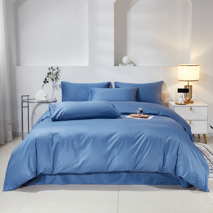 91家纺网 家纺一手货源 找家纺 晶缦家纺 2023新款喷气全棉13376纯棉斜纹纯色多规格四件套 沐色-牛仔蓝