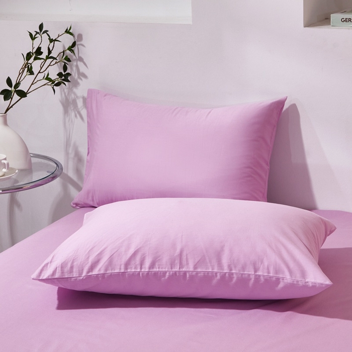 91家纺网 家纺一手货源 找家纺 晶缦家纺 2023新款喷气全棉13376纯棉斜纹纯色单品枕套 沐色-浅紫