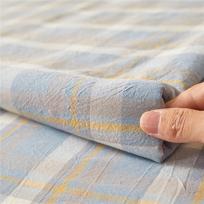 91家纺网 家纺一手货源 找家纺 喜居 2024新款A类色织纯棉水洗棉100%新疆棉全棉床笠 简兮灰