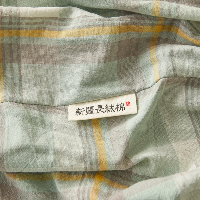 91家纺网 家纺一手货源 找家纺 喜居 2024新款A类色织纯棉水洗棉100%新疆棉全棉床笠 简兮绿