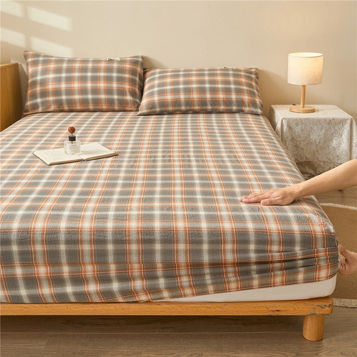 91家纺网 家纺一手货源 找家纺 喜居 2024新款A类色织纯棉水洗棉100%新疆棉全棉床笠 洛卡灰