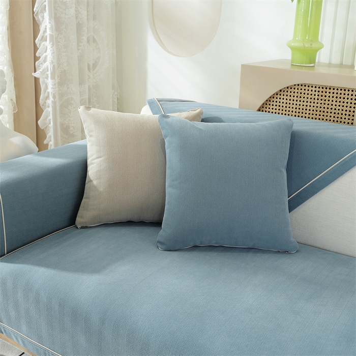 91家纺网 家纺一手货源 找家纺 共鸣沙发垫 2023新款雪尼尔人字纹沙发垫 人字纹蓝色