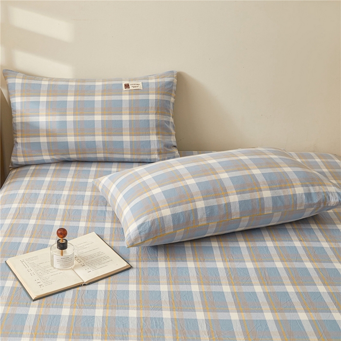 91家纺网 家纺一手货源 找家纺 喜居 2024新款A类色织纯棉水洗棉100%新疆棉全棉床笠 简兮灰