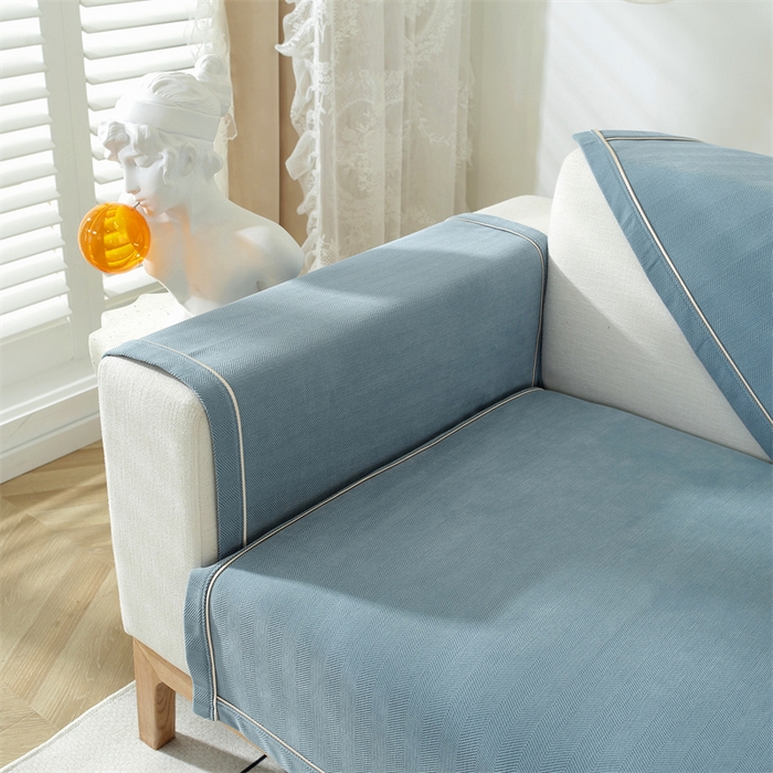 91家纺网 家纺一手货源 找家纺 共鸣沙发垫 2023新款雪尼尔人字纹沙发垫 人字纹蓝色