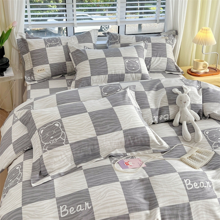 91家纺网 家纺一手货源 找家纺 凯磊家纺 新款原棉老粗布四件套 快乐熊