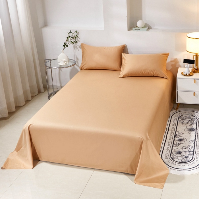 91家纺网 家纺一手货源 找家纺 晶缦家纺 2023新款喷气全棉13376纯棉斜纹纯色多规格床单 沐色-卡其