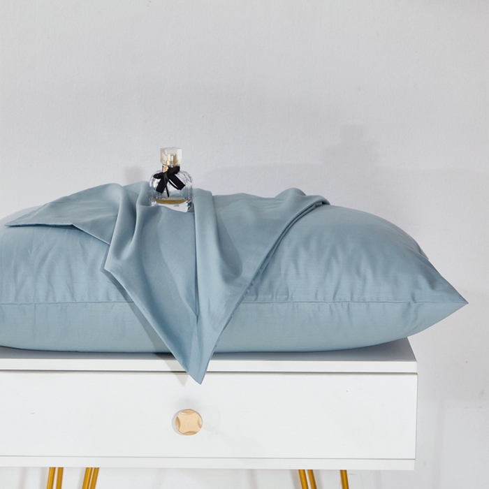 91家纺网 家纺一手货源 找家纺 晶缦家纺 2023新款喷气全棉13376纯棉斜纹纯色单品枕套 沐色-雾霾蓝