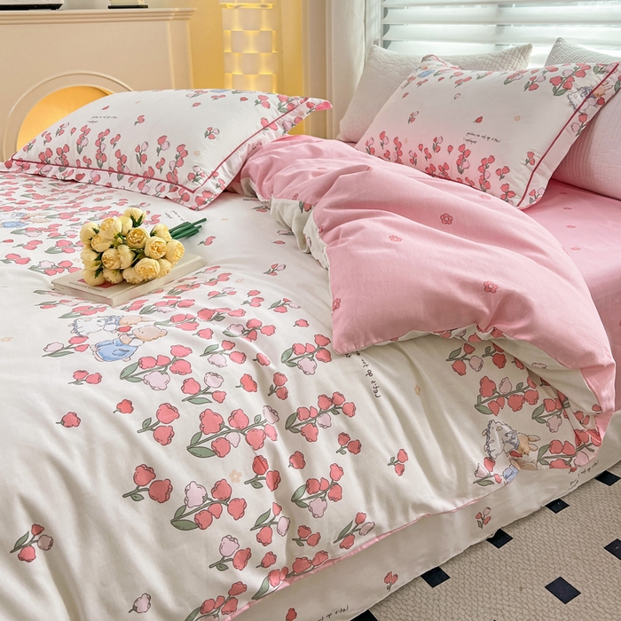 91家纺网 家纺一手货源 找家纺 乐童  2024新款网红直播爆款吊边＋一字绣工艺款四件套（八） 西娅